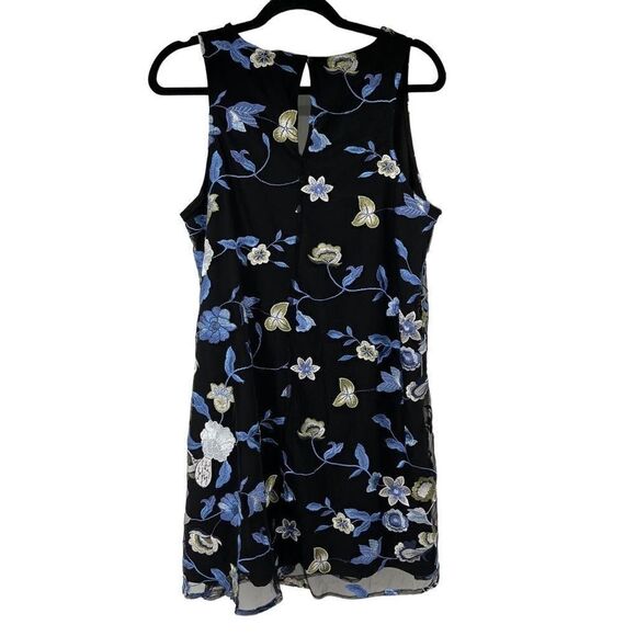 Beige by Eci Black Blue Embroidered Floral Sleeveless Dress - Picture 2 of 8